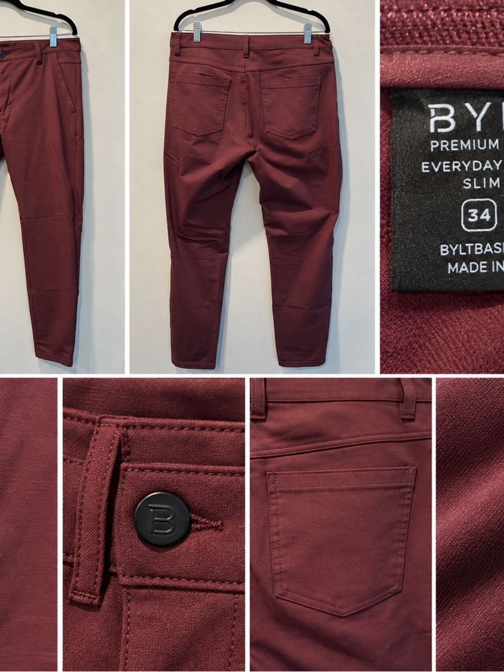BYLT Basics Slim Chino Pants - Burgundy